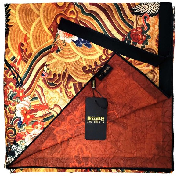 NWT Double Sided Silk Scarf 53"x53" Large Square Shawl Wrap XiangYunSha 36211 - Picture 3 of 11